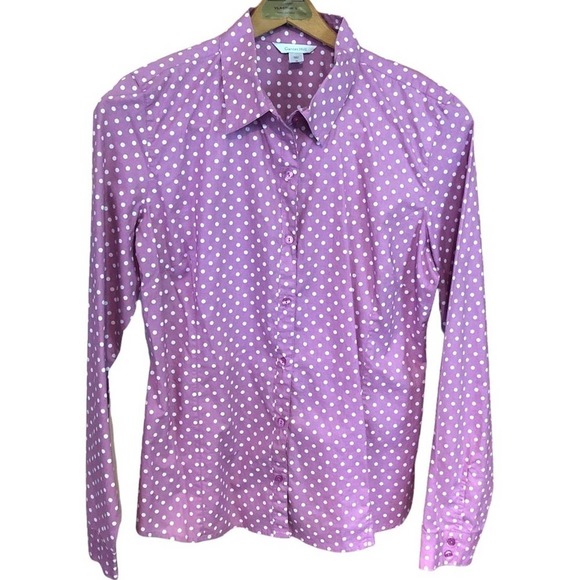 Garnet Hill Tops - GARNET HIll cotton voilet polka dot button down shirt blouse, Size 10